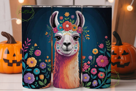 Floral Sugar Skull Llama 20oz Tumbler Sublimation PixelChick 