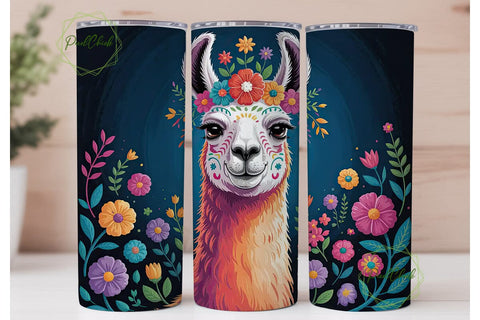 Floral Sugar Skull Llama 20oz Tumbler Sublimation PixelChick 