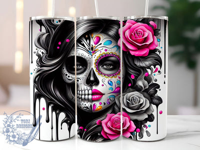 Floral Sugar Skull Tumbler, Sugar Skull, Day Of The Dead, Artistic Style, Whimsical Design, 20Oz Tumbler, Sublimation Wrap Sublimation ToriDesigns 