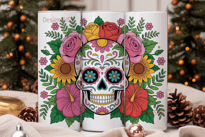 Floral Sugar Skull Tumbler Wrap Sublimation DesignSVG 