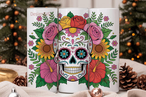 Floral Sugar Skull Tumbler Wrap Sublimation DesignSVG 