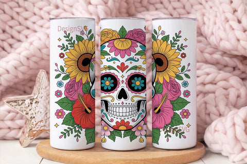 Floral Sugar Skull Tumbler Wrap Sublimation DesignSVG 