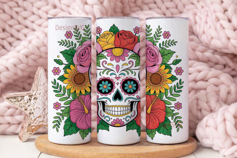 Floral Sugar Skull Tumbler Wrap Sublimation DesignSVG 
