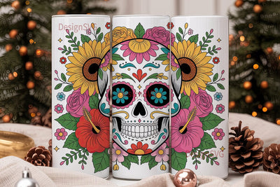 Floral Sugar Skull Tumbler Wrap Sublimation DesignSVG 