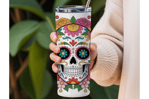 Floral Sugar Skull Tumbler Wrap Sublimation DesignSVG 