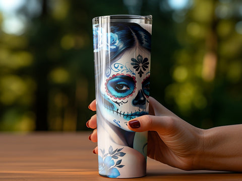 Floral Sugar Skull Tumbler wrap Sublimation Luvleigh Digitals 