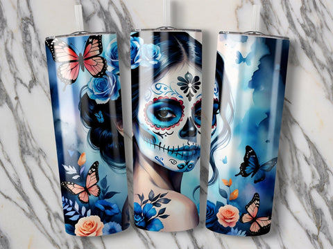 Floral Sugar Skull Tumbler wrap Sublimation Luvleigh Digitals 