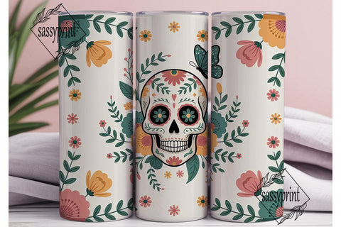 Floral Sugar Skull Tumbler Wrap Sublimation sassyprint 