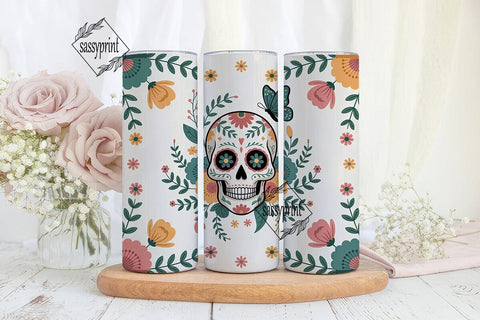 Floral Sugar Skull Tumbler Wrap Sublimation sassyprint 