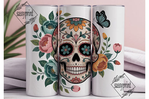 Floral Sugar Skull Tumbler Wrap Sublimation sassyprint 