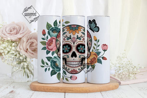 Floral Sugar Skull Tumbler Wrap Sublimation sassyprint 