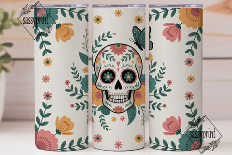 Floral Sugar Skull Tumbler Wrap Sublimation sassyprint 