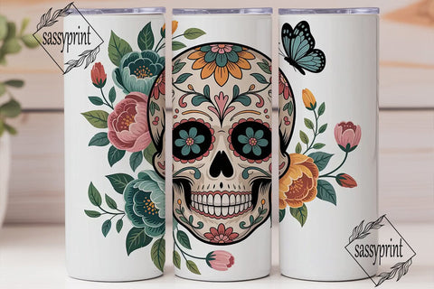 Floral Sugar Skull Tumbler Wrap Sublimation sassyprint 
