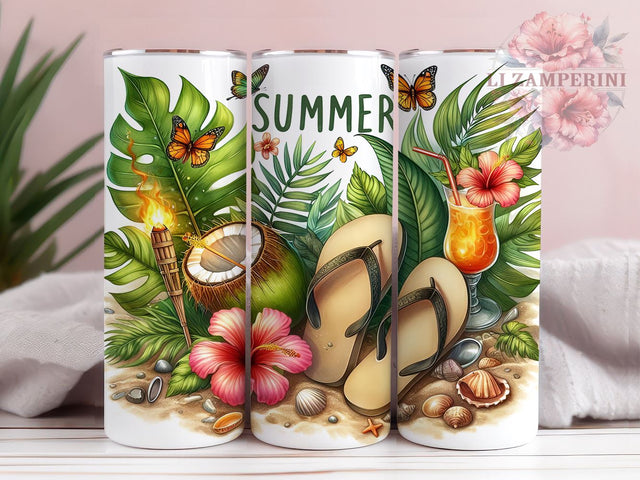 Floral Summer Flip Flop 20oz Tumbler Wrap PNG, Summer Vibes Tumbler Png, Straight & Tapered Tumbler Wrap, Instant Digital Download Sublimation Li Zamperini 