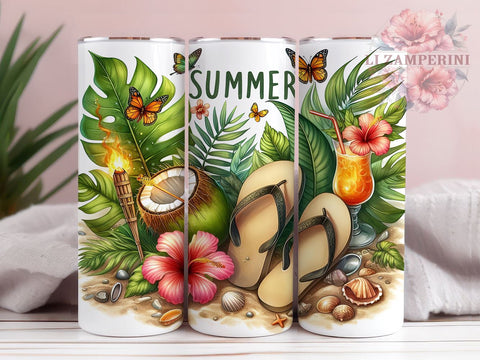 Floral Summer Flip Flop 20oz Tumbler Wrap PNG, Summer Vibes Tumbler Png, Straight & Tapered Tumbler Wrap, Instant Digital Download Sublimation Li Zamperini 