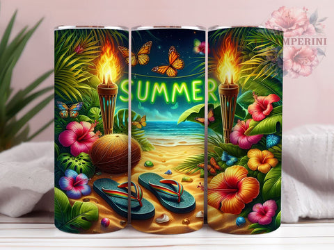 Floral Summer Flip Flop 20oz Tumbler Wrap PNG, Summer Vibes Tumbler Png, Straight & Tapered Tumbler Wrap, Instant Digital Download Sublimation Li Zamperini 