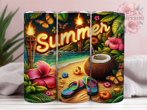 Floral Summer Flip Flop 20oz Tumbler Wrap PNG, Summer Vibes Tumbler Png, Straight & Tapered Tumbler Wrap, Instant Digital Download Sublimation Li Zamperini 