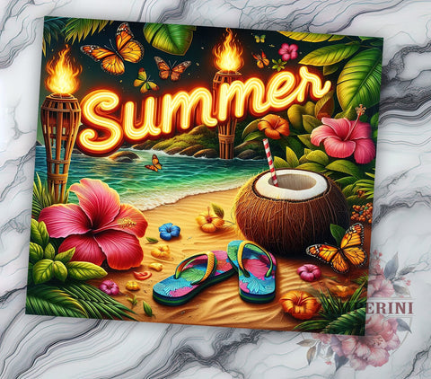 Floral Summer Flip Flop 20oz Tumbler Wrap PNG, Summer Vibes Tumbler Png, Straight & Tapered Tumbler Wrap, Instant Digital Download Sublimation Li Zamperini 