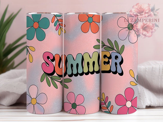 Floral Summer Glitter Sparkle Bright Tumbler, Summer Glitter Tumbler, 20oz Skinny Tumbler, Sparkle Tumbler Design, Flower Pattern Wrap, Bright Summer Tumbler Sublimation Li Zamperini 