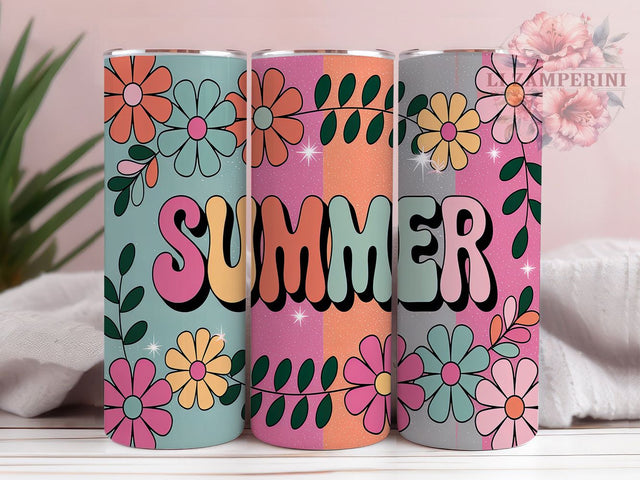 Floral Summer Glitter Sparkle Bright Tumbler, Summer Glitter Tumbler, 20oz Skinny Tumbler, Sparkle Tumbler Design, Flower Pattern Wrap, Bright Summer Tumbler Sublimation Li Zamperini 