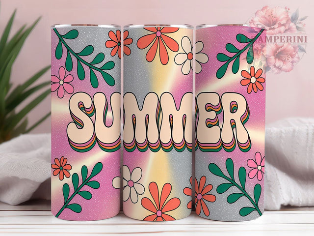 Floral Summer Glitter Sparkle Bright Tumbler, Summer Glitter Tumbler, 20oz Skinny Tumbler, Sparkle Tumbler Design, Flower Pattern Wrap, Bright Summer Tumbler Sublimation Li Zamperini 