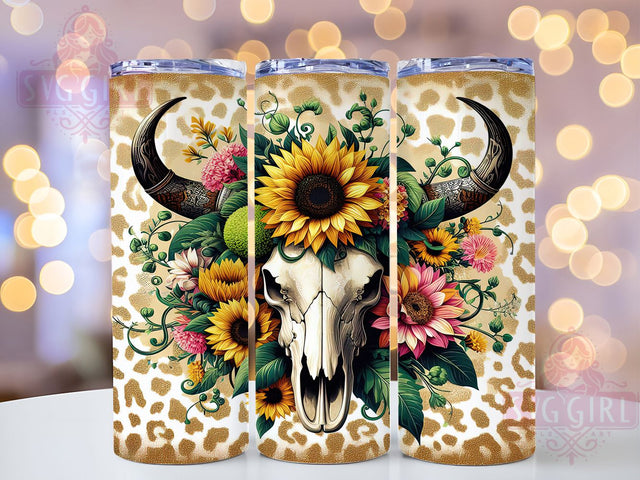 Floral Sunflower Bull Skull Tumbler, Leopard Sunflower Tumbler, Western 20oz Wrap, Sublimation Design, Stylish Gift Idea, Rustic Skull Wrap, Southwestern Sunflower Tumbler Sublimation SvggirlplusArt 