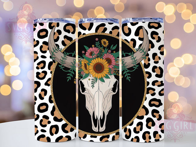 Floral Sunflower Bull Skull Tumbler, Leopard Sunflower Tumbler, Western 20oz Wrap, Sublimation Design, Stylish Gift Idea, Rustic Skull Wrap, Southwestern Sunflower Tumbler Sublimation SvggirlplusArt 
