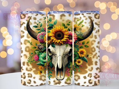 Floral Sunflower Bull Skull Tumbler, Leopard Sunflower Tumbler, Western 20oz Wrap, Sublimation Design, Stylish Gift Idea, Rustic Skull Wrap, Southwestern Sunflower Tumbler Sublimation SvggirlplusArt 