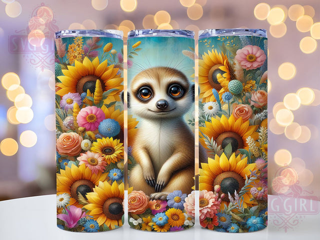Floral Sunflower Meerkat Tumbler, Cute Meerkat Tumbler, Whimsical Animal Wrap, Rustic Meerkat Wrap, Floral Wildlife Wrap, Sublimation Design, Trendy Gift Idea Sublimation SvggirlplusArt 