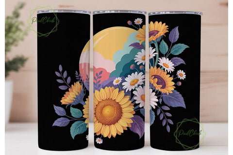 Floral Sunflower Tumbler Wrap PNG Sublimation PixelChick 