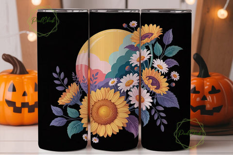 Floral Sunflower Tumbler Wrap PNG Sublimation PixelChick 