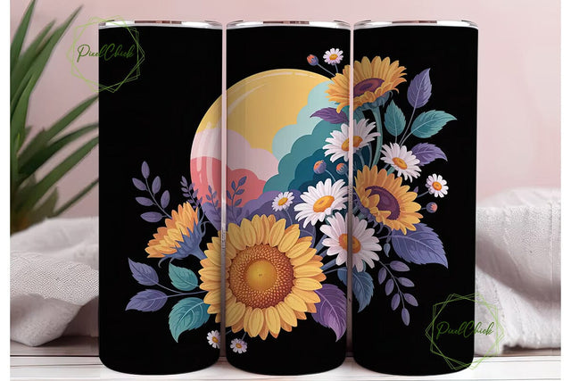 Floral Sunflower Tumbler Wrap PNG Sublimation PixelChick 