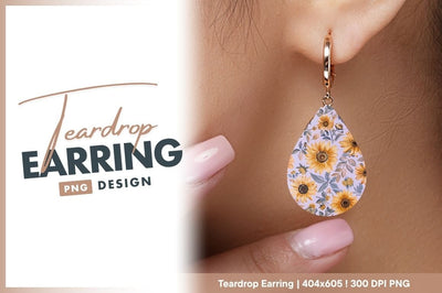 Floral Sunflowers Teardrop Earring Png Illustration Sublimation Regulrcrative 