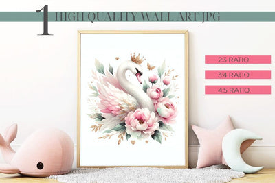 Floral Swan Nursery Wall Art Print Sublimation BijouBay 