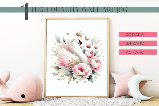 Floral Swan Nursery Wall Art Print Sublimation BijouBay 
