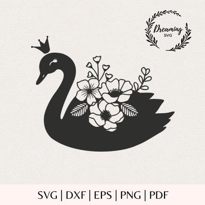 Floral Swan SVG for Cricut - Princess Swan Flowers Cut File - Farmhouse Animals Clipart - Cute Nursery Wall Art Template SVG DreamingSVG 