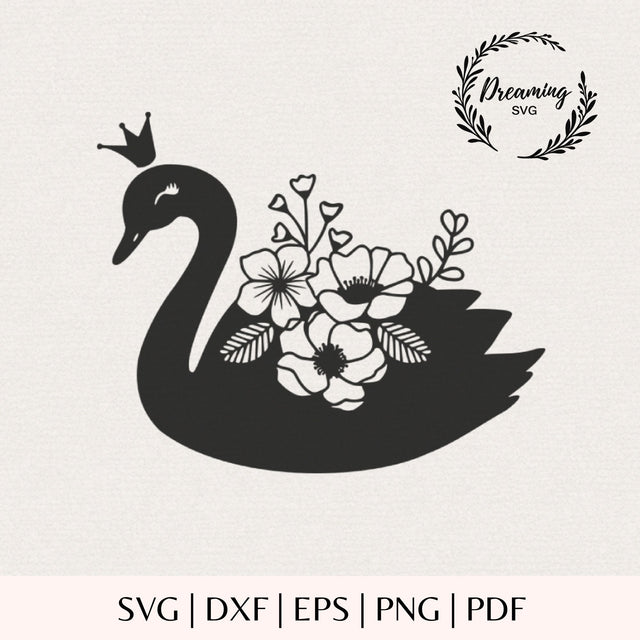 Floral Swan SVG for Cricut - Princess Swan Flowers Cut File - Farmhouse Animals Clipart - Cute Nursery Wall Art Template SVG DreamingSVG 