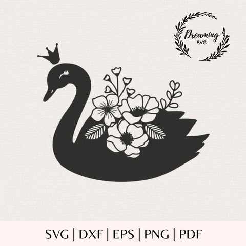 Floral Swan SVG for Cricut - Princess Swan Flowers Cut File - Farmhouse Animals Clipart - Cute Nursery Wall Art Template SVG DreamingSVG 