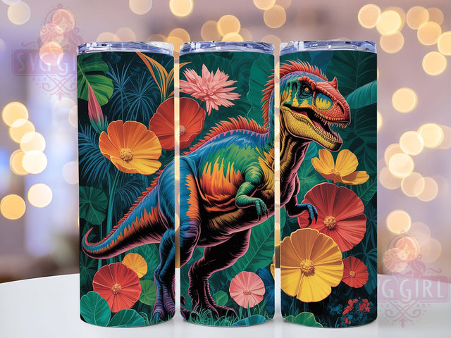 Floral T-Rex Dinosaur Jurassic Tumbler, Dinosaur with Flowers, Floral Wrap, 20Oz Tumbler, Sublimation Design, Prehistoric Creature, Jurassic Theme Sublimation SvggirlplusArt 