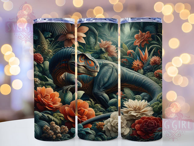 Floral T-Rex Dinosaur Jurassic Tumbler, Dinosaur with Flowers, Floral Wrap, 20Oz Tumbler, Sublimation Design, Prehistoric Creature, Jurassic Theme Sublimation SvggirlplusArt 