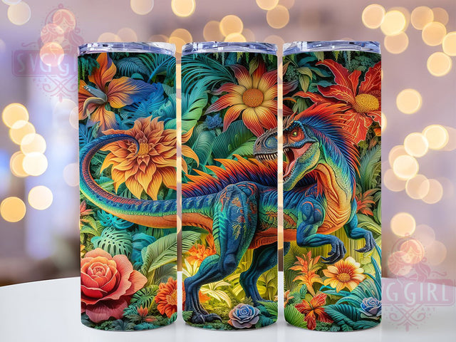 Floral T-Rex Dinosaur Jurassic Tumbler, Dinosaur with Flowers, Floral Wrap, 20Oz Tumbler, Sublimation Design, Prehistoric Creature, Jurassic Theme Sublimation SvggirlplusArt 