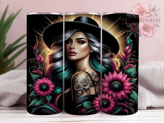 Floral Tattoo Woman Tumbler, Floral Girl Tumbler, Boho Tattoo Cup Design, Inked Woman Tumbler PNG, 20oz Tattoo Tumbler, Aesthetic Floral Tumbler Wrap, Artistic Woman Cup Design Sublimation Li Zamperini 