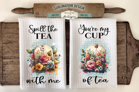 Floral Tea Bags Kitchen Dish Towel Sublimation Design Sublimation Ewe-N-Me Designs 