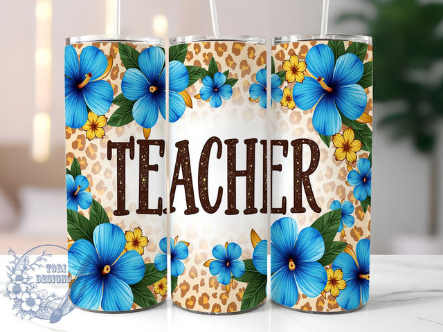 Floral Teacher 20oz Skinny Tumbler PNG, Back to School Tumbler Wrap, Sublimation Design, Straight & Tapered Tumbler Wrap, Instant Digital Download Sublimation ToriDesigns 