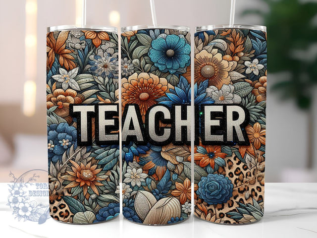 Floral Teacher 20oz Skinny Tumbler, Teacher Appreciation Tumbler Png, Straight & Tapered Tumbler Wrap, Instant Digital Download Sublimation ToriDesigns 