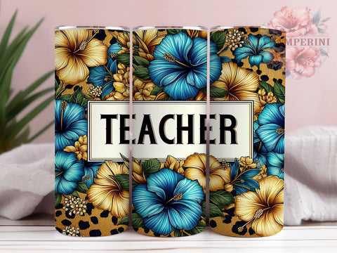 Floral Teacher 20oz Tumbler Wrap PNG, Back to School Tumbler PNG Sublimation Design, Straight & Tapered Tumbler Wrap, Instant Digital Download Sublimation Li Zamperini 