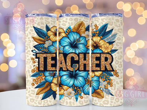 Floral Teacher 20oz Tumbler Wrap Sublimation Design, Straight Tapered Tumbler Wrap, Back to School Tumbler Png, Instant Digital Download Sublimation SvggirlplusArt 