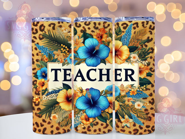 Floral Teacher 20oz Tumbler Wrap Sublimation Design, Straight Tapered Tumbler Wrap, Back to School Tumbler Png, Instant Digital Download Sublimation SvggirlplusArt 