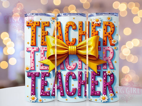 Floral Teacher 20oz Tumbler Wrap Sublimation Design, Straight Tapered Tumbler Wrap, Back to School Tumbler Png, Instant Digital Download Sublimation SvggirlplusArt 