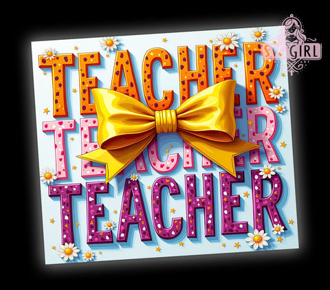 Floral Teacher 20oz Tumbler Wrap Sublimation Design, Straight Tapered Tumbler Wrap, Back to School Tumbler Png, Instant Digital Download Sublimation SvggirlplusArt 